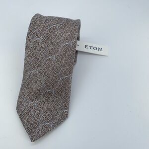 Eton Tie Mens One Size Gray Brown Floral Silk Classic Necktie England Made NWT